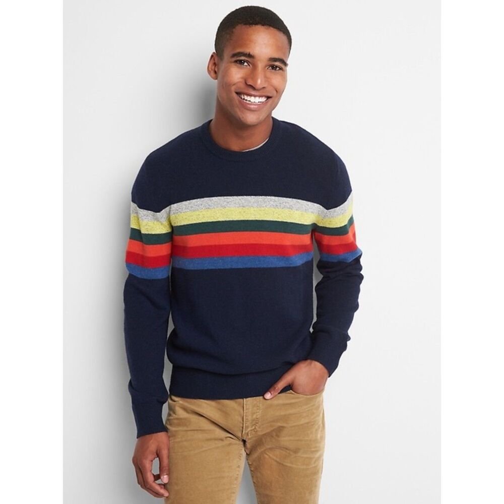 Gap Wool blend chest-stripe crewneck sweater Size S navy mens